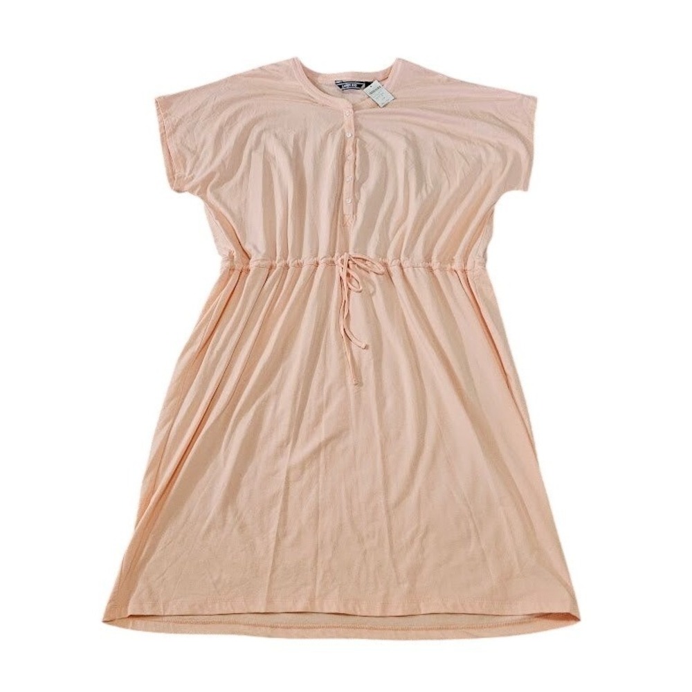 Lands End Women 2X Henley Knit Dress Pale Peach Pima Cotton Modal Drawstring